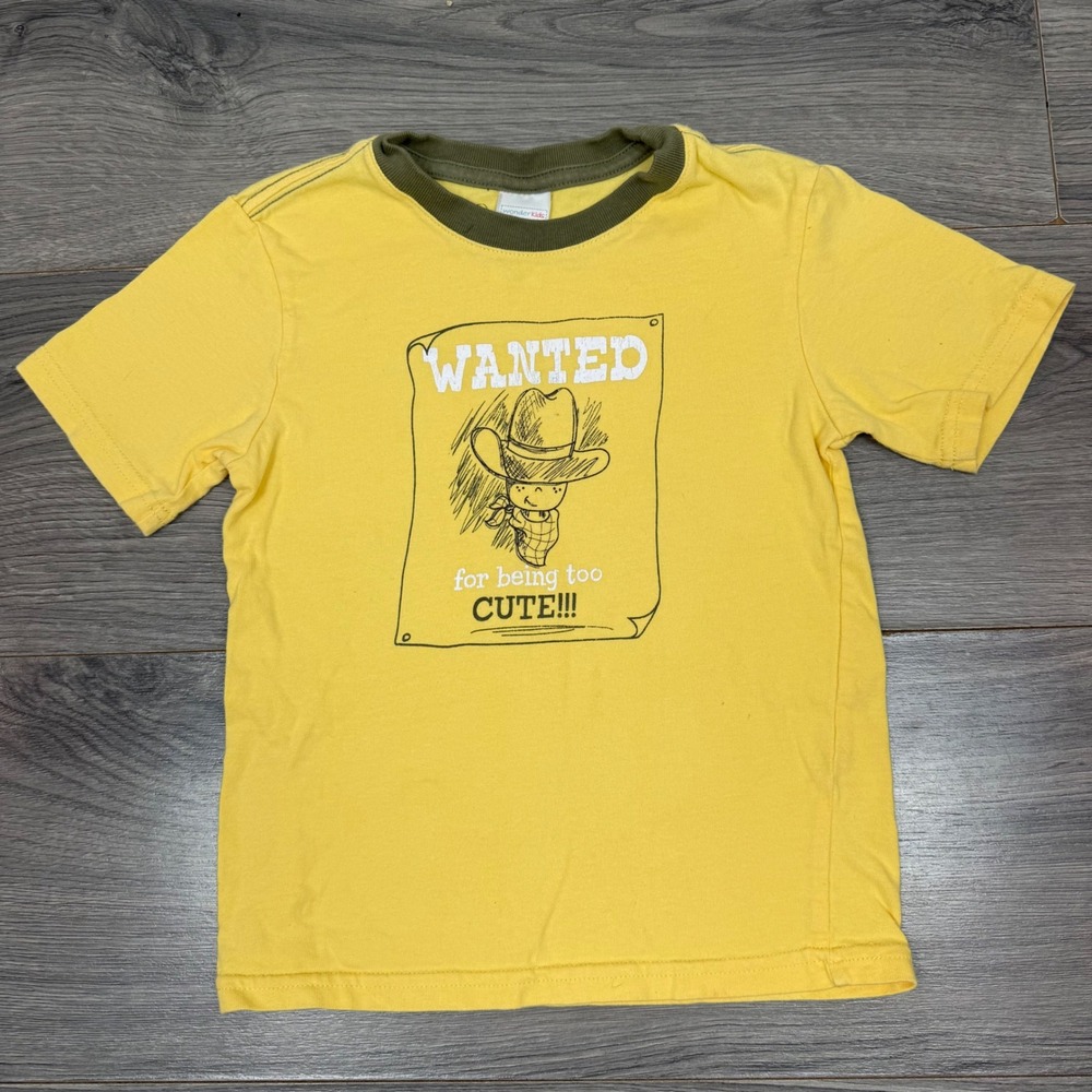 Vintage WonderKids Cowboy Wanted Graphic Tee Toddler Boy Yellow Western 5T